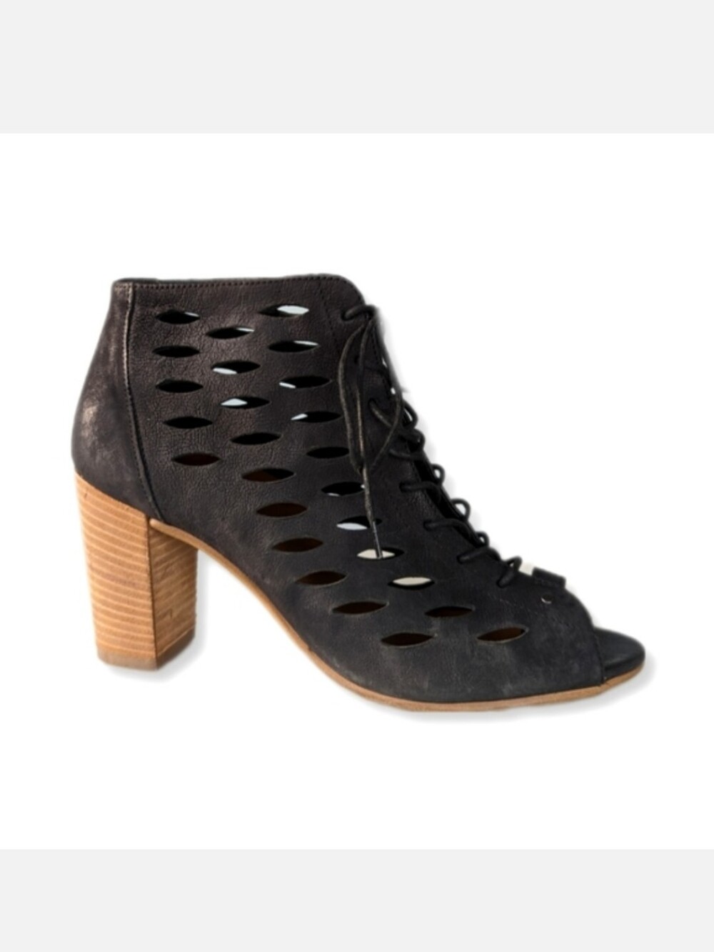 Paul Green Black Leather Bali Lace-Up Ankle Booties